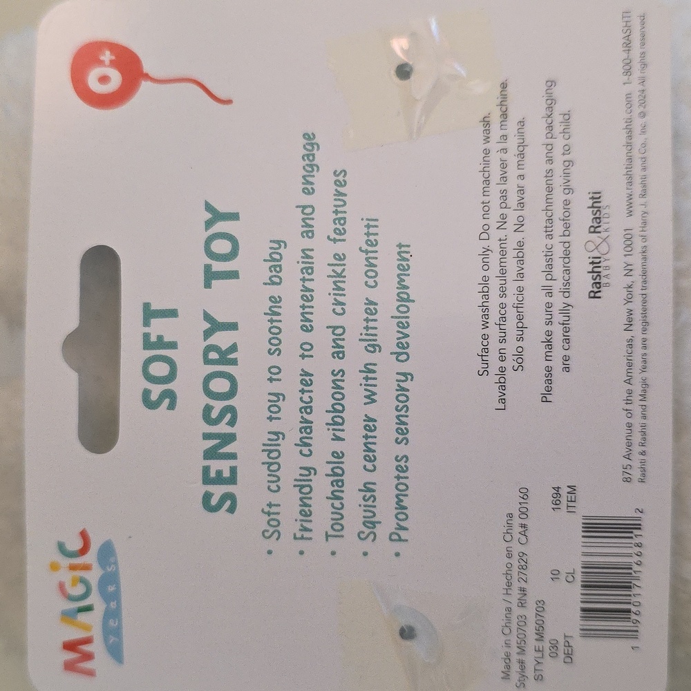 Magic Years 9" Bunny Rabbit White Soft Sensory Toy Ages 0+ And Up - Picture 3 of 8
